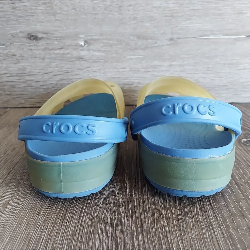 Crocs Kids Size 2 Clog Blue and Translucent Yellow Toddler Water Slip On Shoes